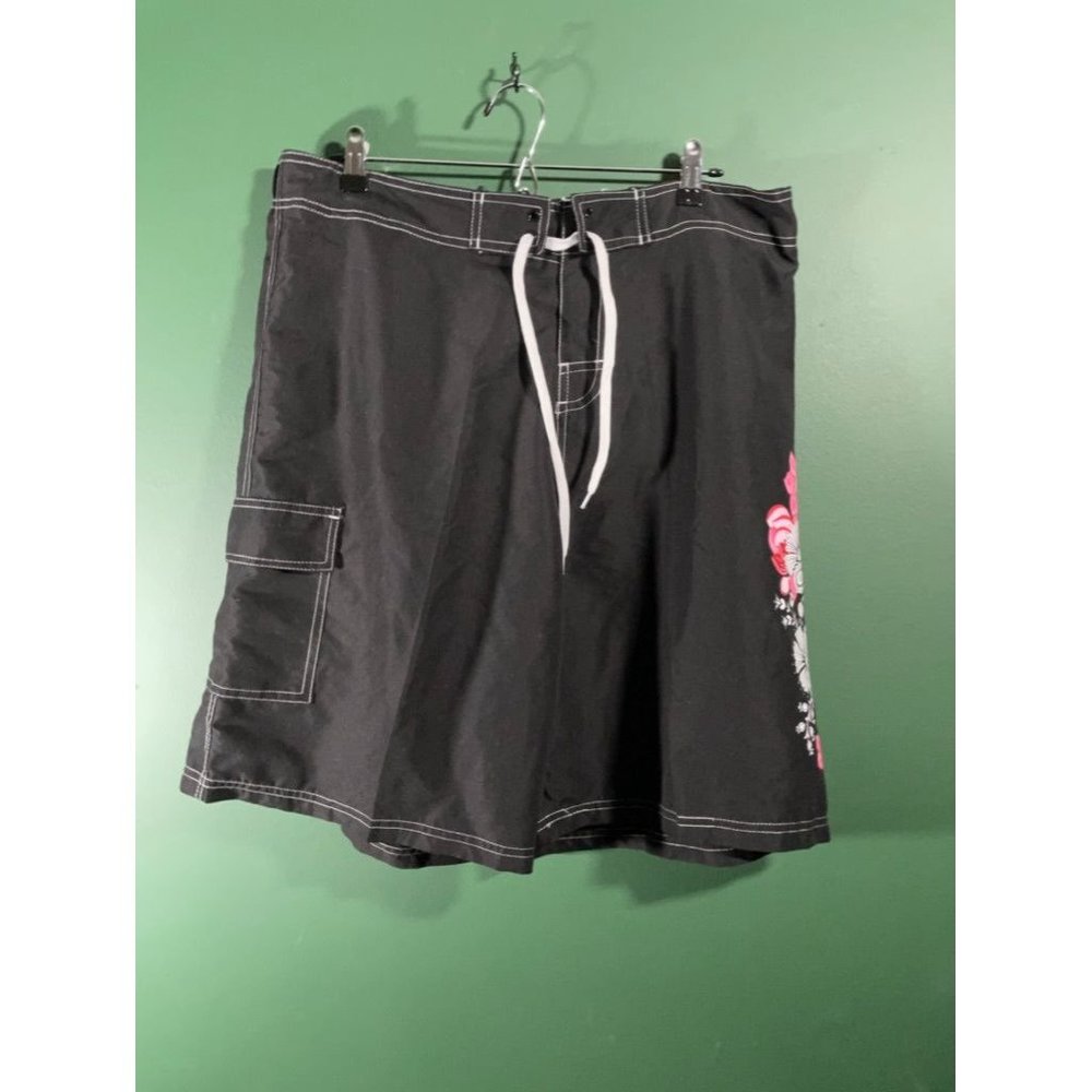 Swimsuits for all - Boys Black Board Shorts with Pink Floral Print - Size 18